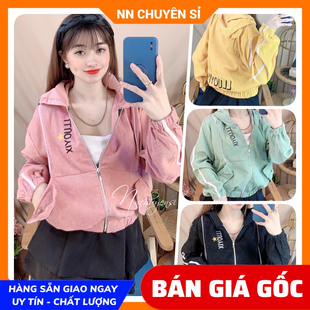 [Hoàn tiền 25-27/4] Áo khoác nữ chống nắng có nón tay dài phối túi đơn giản chất  vải nhung tăm dày dặn mịn đẹp TP41.28 🛑 Ảnh thật 🛑 Áo khoác nữ phom lửng 🛑 Khoác kaki nữ 🛑 Khoác nhung tăm ❤ Khoác chống nắng ❤ Khoác nữ có nón ❤