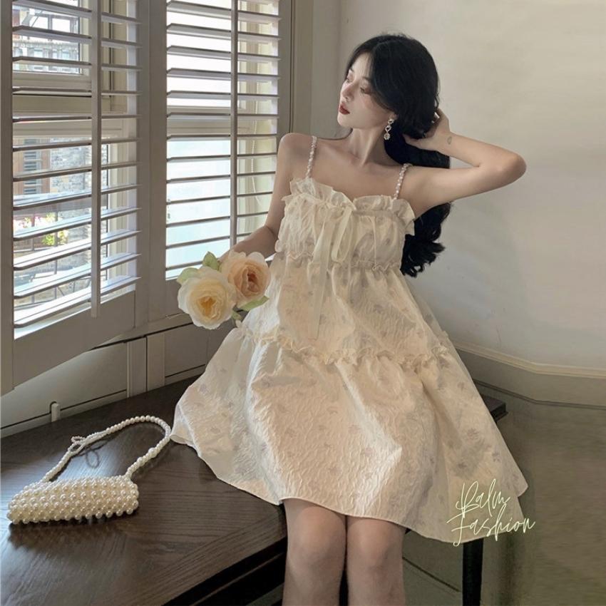 Đầm Nữ , Đầm Công Chúa Cổ Điển Nhẹ Nhàng, Đầm Dây Ngọc Trai Tình Yêu Ngọt Ngào Kiểu Pháp Sang Trọng Nhẹ Nhàng Cho Nữ