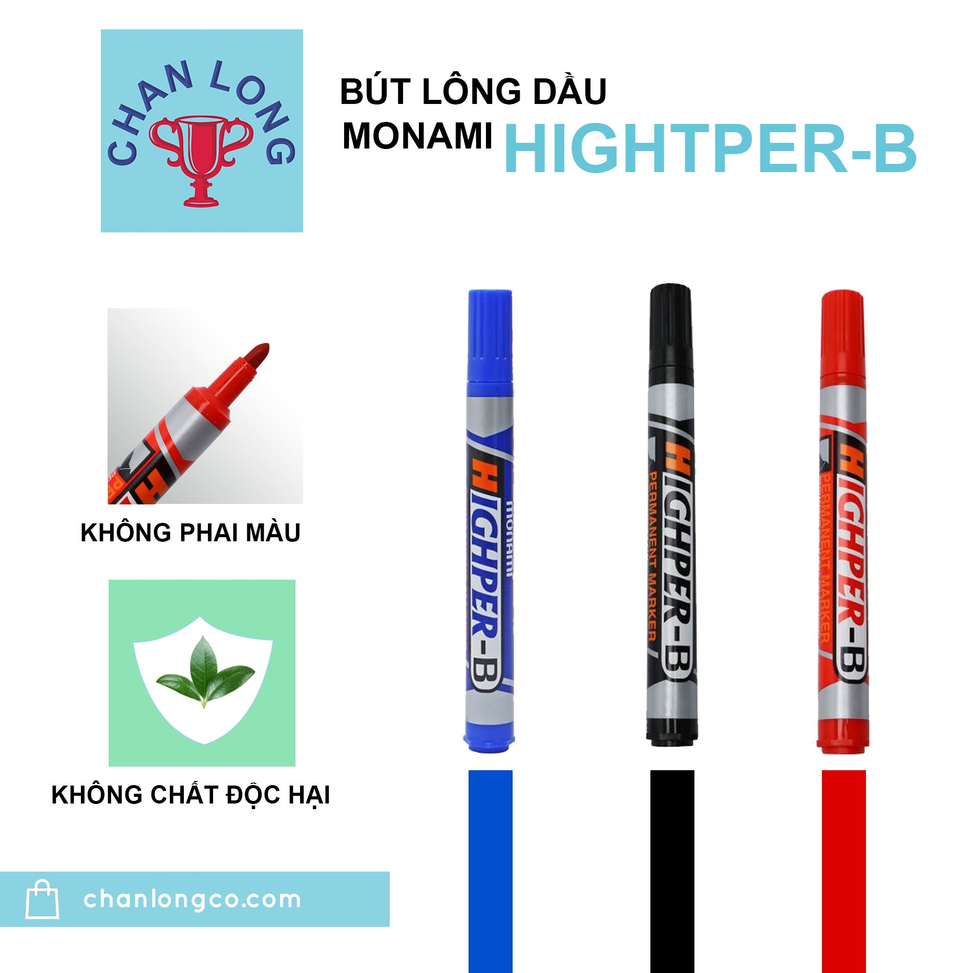 Bút lông dầu,bút dạ dầu MONAMI HIGHPER-B nét 2.0mm,màu đậm,không xóa được,viết được mọi vật liệt,CD,Mica,vải,gỗ,nhựa