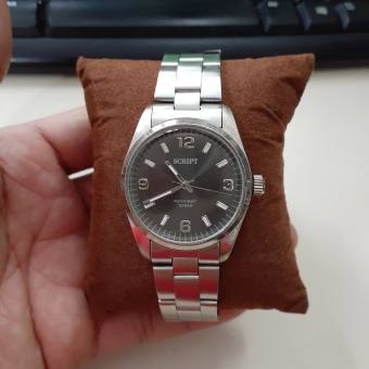 Đồng hồ nam tay nhỏ vừa dây thép Script J-axis mặt trải tia second hand si Nhật