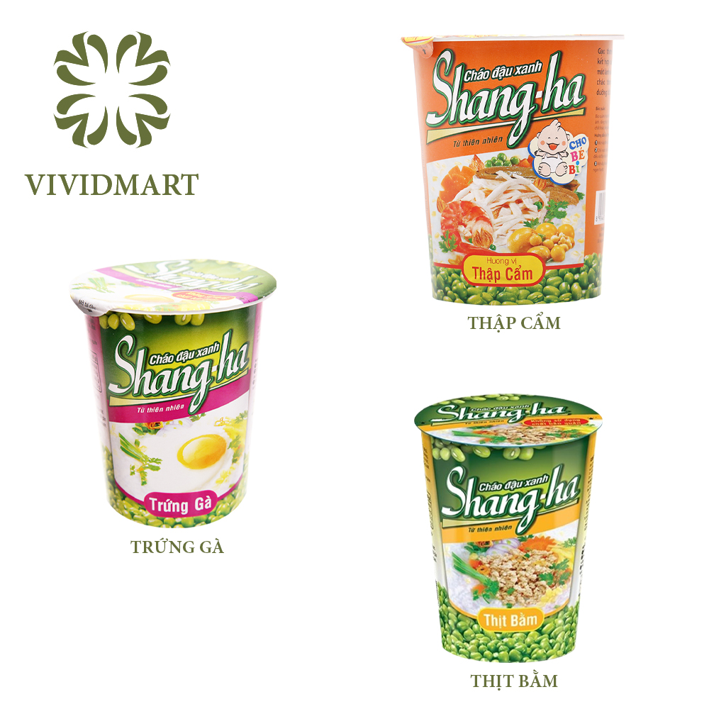 Cháo Shangha 3 vị: đậu xanh thịt bằm, trứng gà, thập cẩm – Ly 50gr – Asian Food