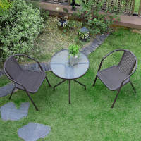 TREDEY Outdoor Furniture Garden Set 2 Chairs and 1 Table For BalconyPatioTerrace（Frame is dark brown）
