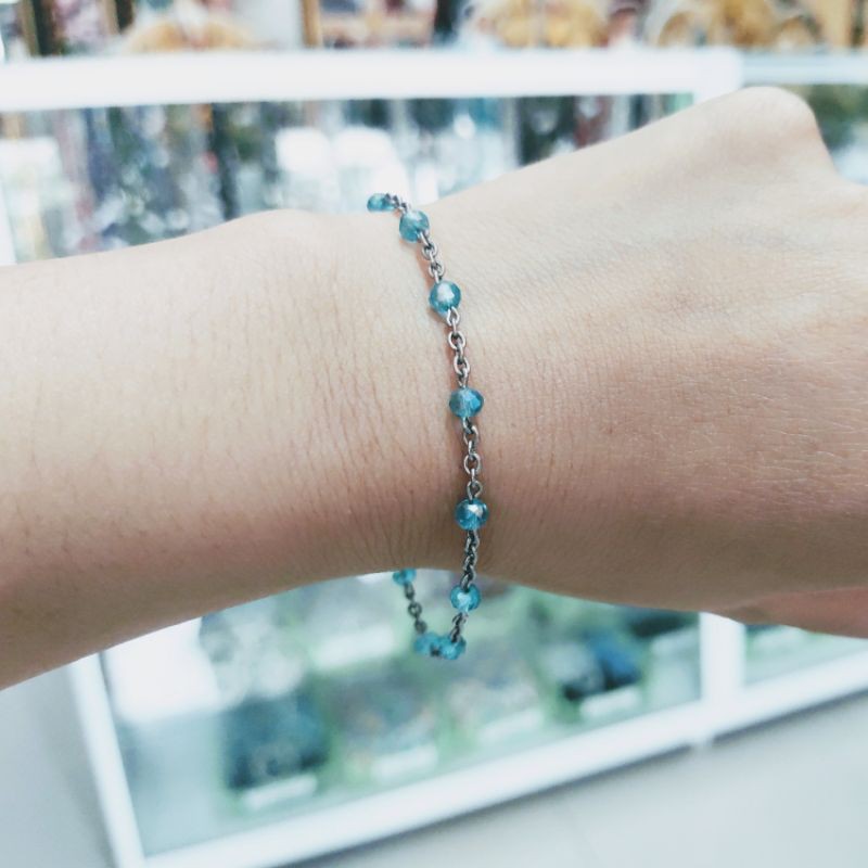 Chuỗi Tràng Hạt Mân Côi inox chống rỉ - xanh lam