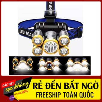 Đèn pin chiếu sáng đội đầu 5 bóng siêu sáng. (Kèm dây sạc và dây đeo trán)