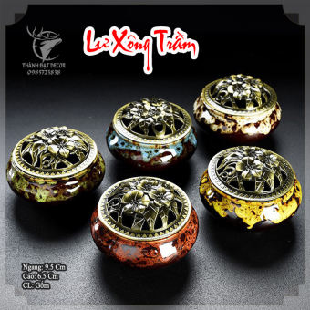 Bộ Lư Xông Trầm Hương Đỉnh Đốt Nhang Ngũ Hành Bằng Gốm Sứ Cao Cấp