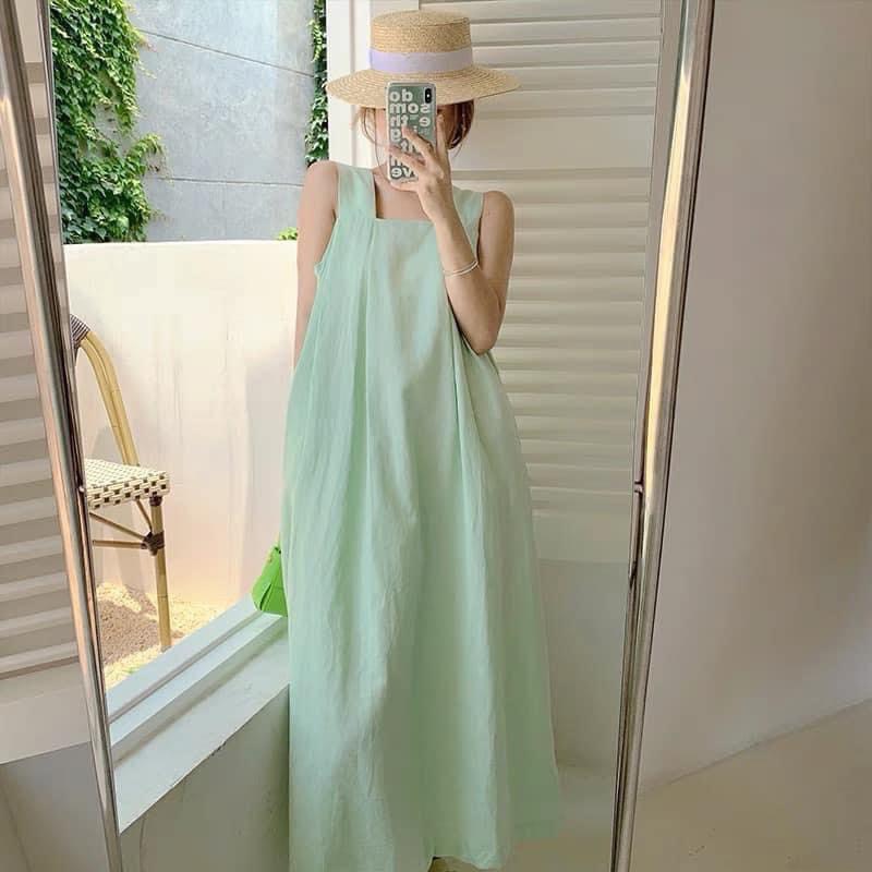 Đầm Suông - Váy Suông 2 Dây Bản To Xanh Ngọc Dáng Dài Hàng Bán TTTM