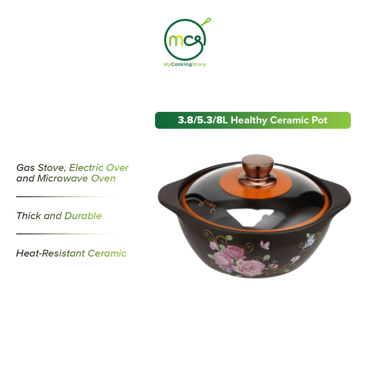Gambar My Cooking Story    Yuri Healthy Ceramic Pot 3.8L 5.3L 8.0L
