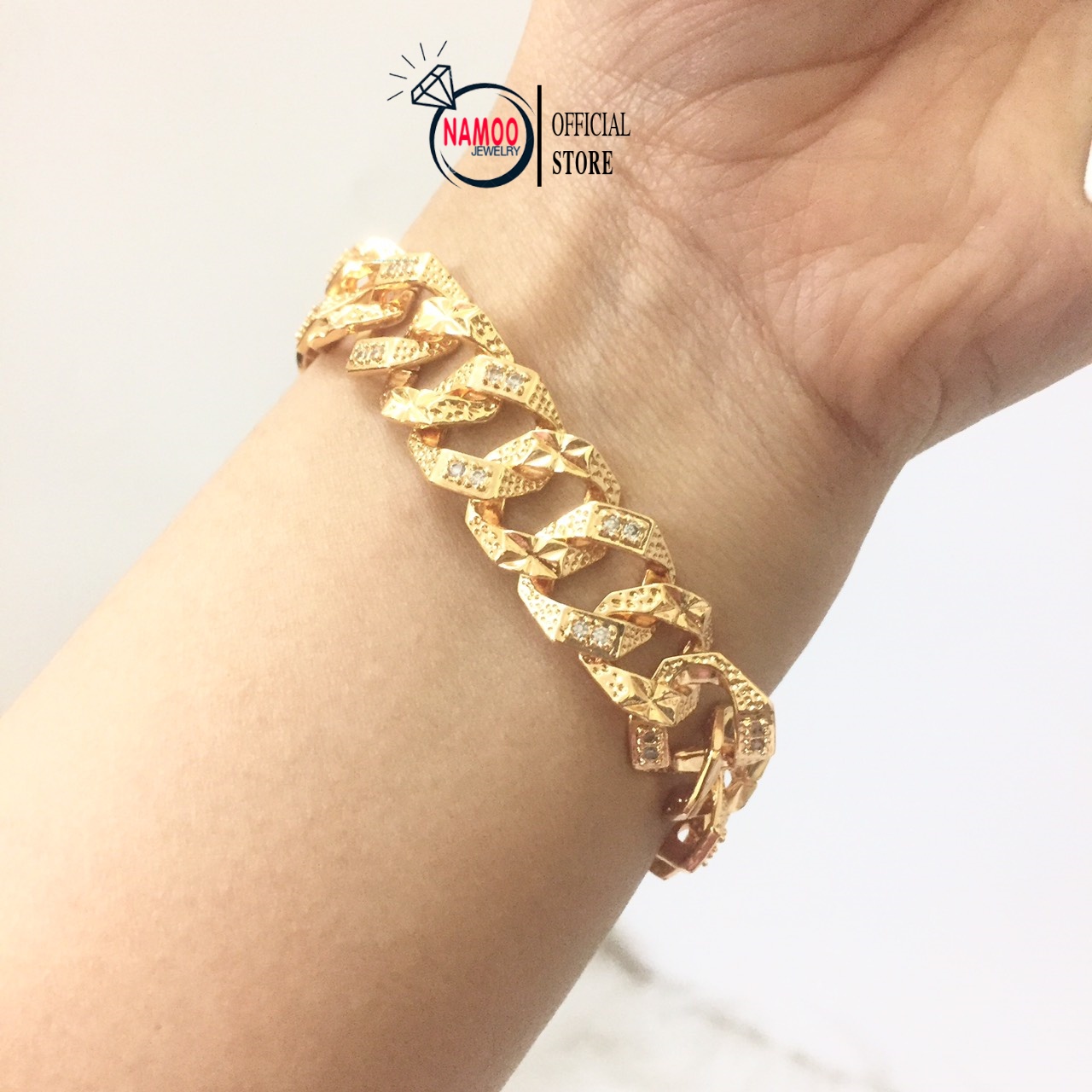 Lắc tay nữ l679 mạ vàng, vòng tay xi mạ vàng, lắc xích đính đá namoo jewelry