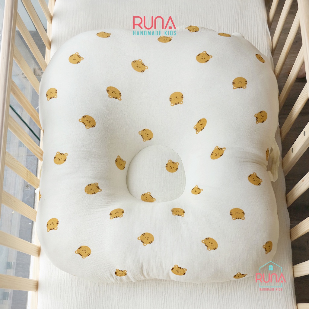 Gối chống trào ngược cho bé Muslin RUNA KIDS gối chống nôn trớ an toàn cho bé size lớn 65x70cm