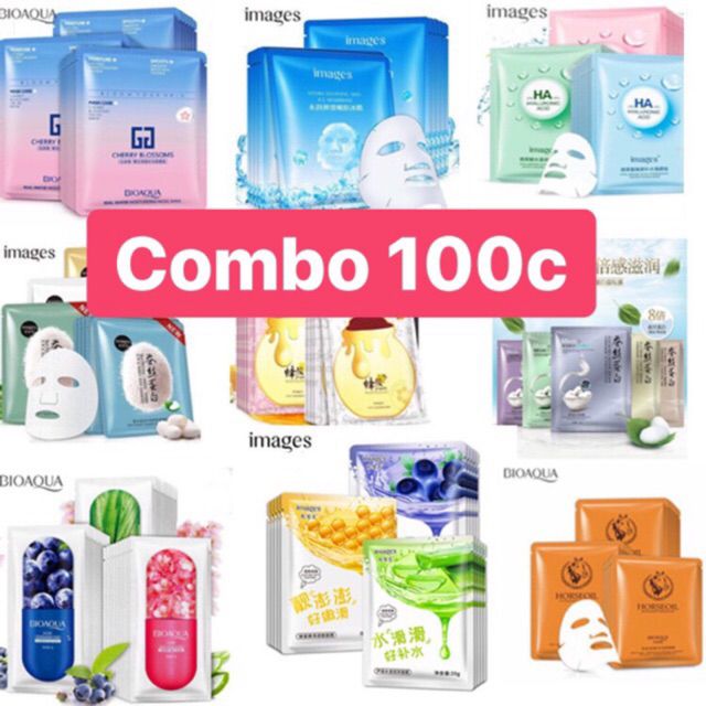 Combo 100 mặt nạ giấy dưỡng da mụn cấp ẩm thải độc Bioqua Images