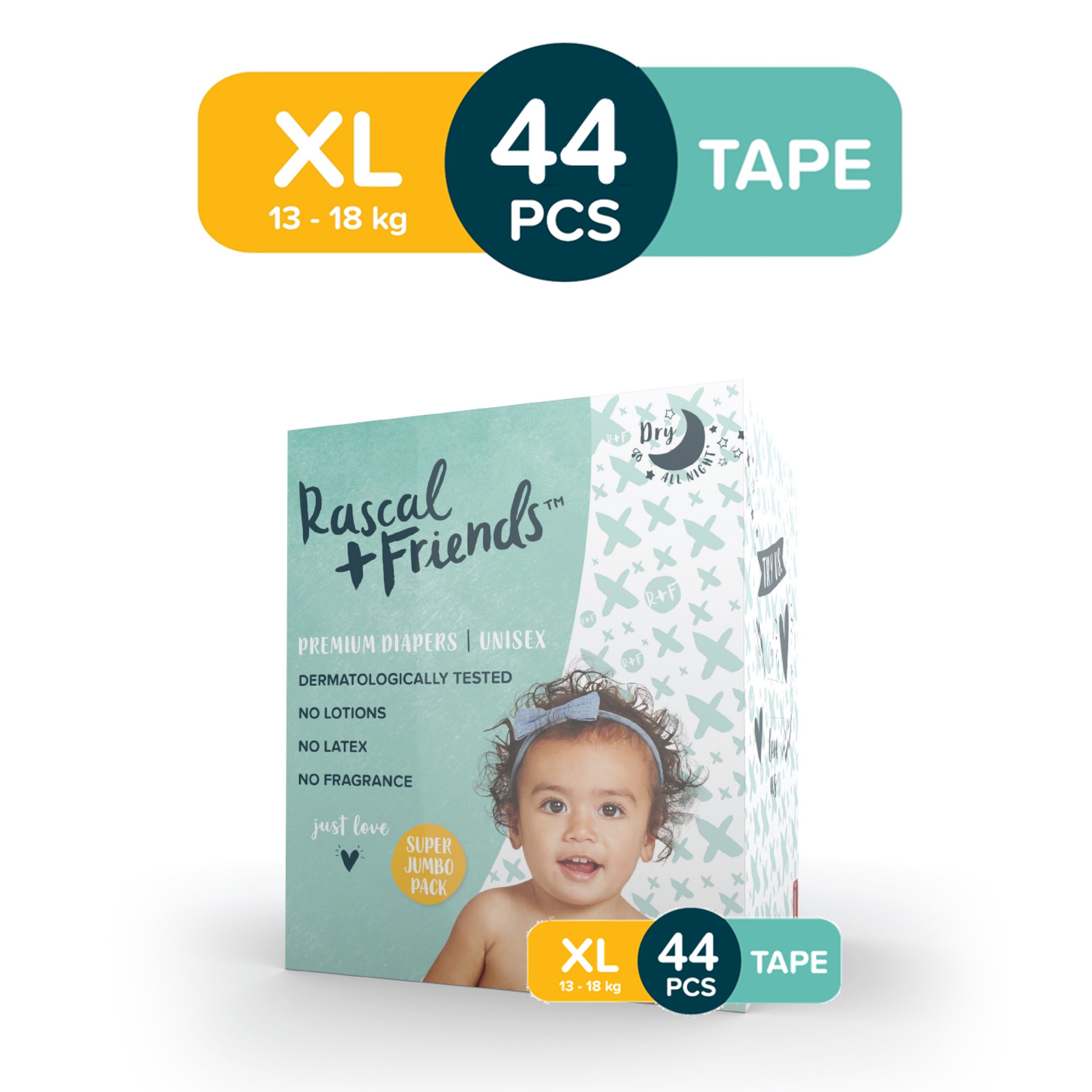 RASCAL + FRIENDS Tape Jumbo Pack XL (13-18 kgs) - 44 pcs - Tape Diapers