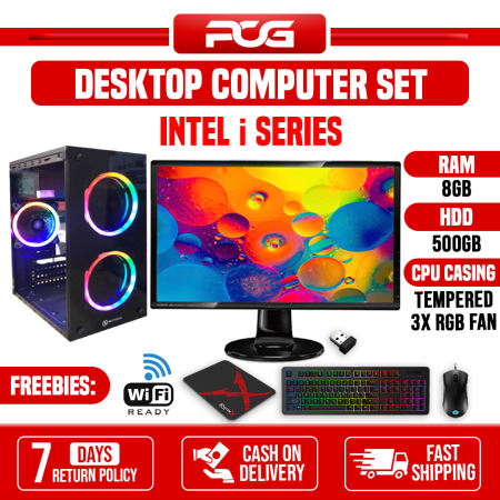 Desktop PC Set Intel i-SERIES i3 / i5 / i7 Tempered Cpu Case with Branded Monitor / Wi-Fi Ready / 4th gen, 6th gen, 7th gen, 8th gen, 9th gen, 10th gen, good for gaming, work from home, home based business, online learning, Nft games, very affordable
