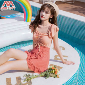 Mbeauty Áo tắm một mảnh áo tắm nữ tính xù lông kiểu váy nghỉ mát, đồ bơi kín đáo, Võ Sĩ, quạt cổ tích suối nước nóng