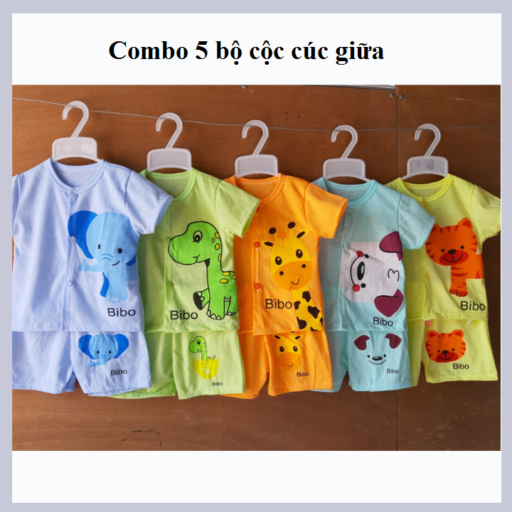 Combo 5 bộ cộc cotton cúc giữa cho bé