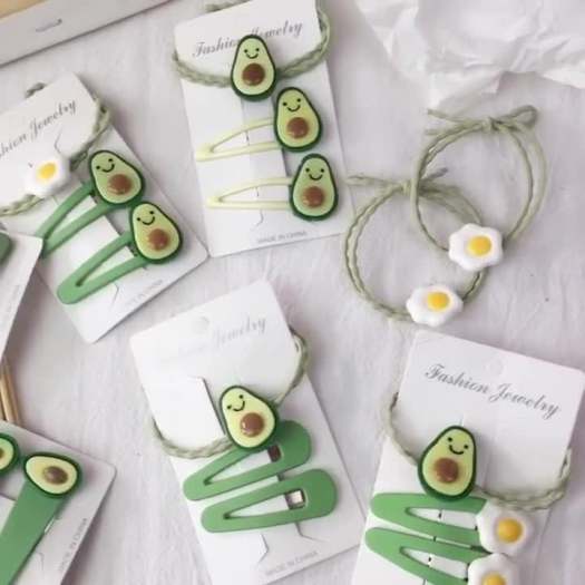 Set 3 Kẹp Tóc Và Dây Buộc Tóc Quả Bơ Đáng Yêu Mimoquatangphukien