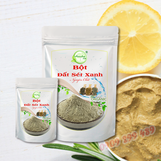 Bột đất sét XANH  ● Tẩy tế bào chết, giải độc cho da ● Giảm mụn bọc, mụn trứng cá làm dasưng đỏ Henashop