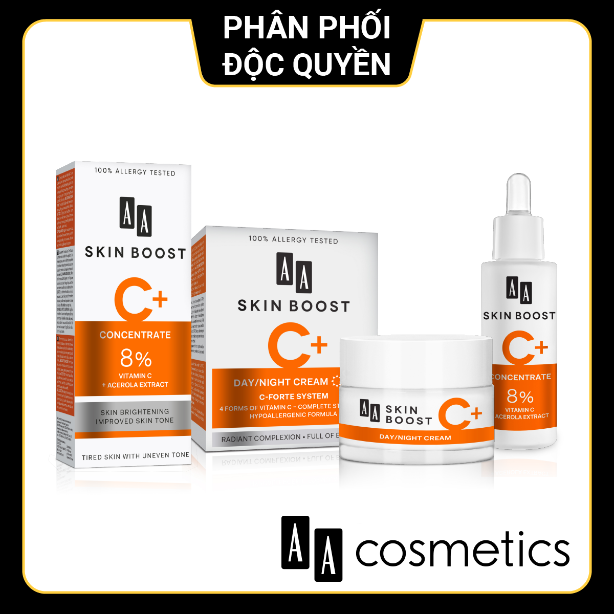 Combo bộ kem và serum dưỡng trắng aa skin boost c+ - aa cosmetic dưỡng trắng, đều màu da, mờ thâm nám, trẻ hóa da