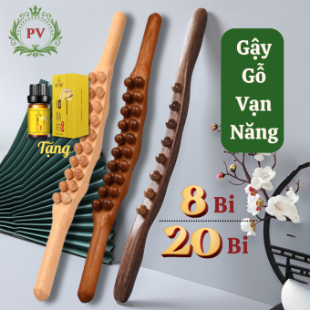 Gậy gỗ vạn năng massage body, đánh mỡ bụng | Gậy 8 bi và 20 bi gỗ sồi đả thông kinh lạc dùng trong spa dưỡng sinh