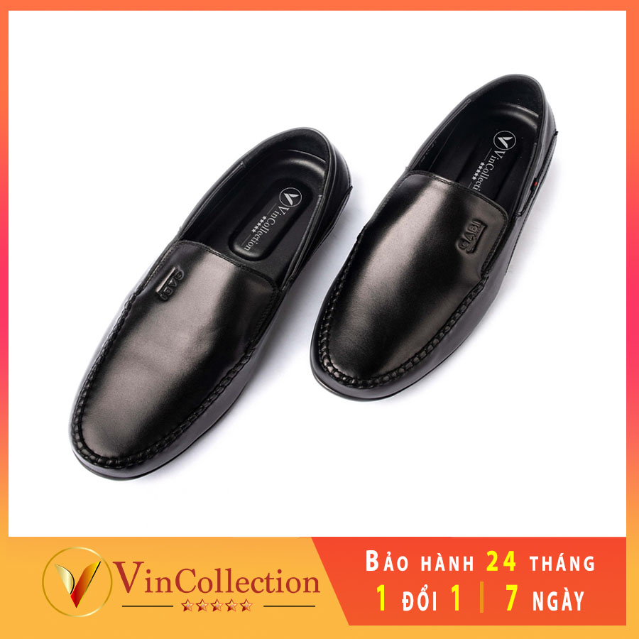 Giày lười mam tối giản màu đen cao cấp gbl12-1 hiệu vincollection cao cấp giày lười nam da bò thật cao cấp chính hãng da bò đế khâu da bò thật xịn đế cao su đục lỗ giày da nam cao cấp trẻ trung giày da nam nam vincollection