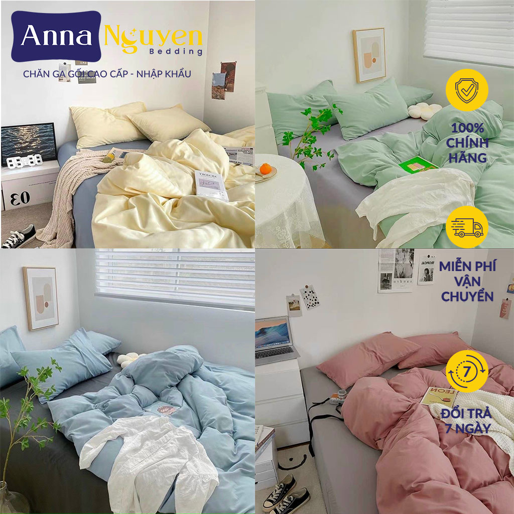 Bộ chăn ga gối đệm cotton tici drap giường cotton cao cấp mang phong cách hàn quốc bo chun drap - anna nguyen bedding