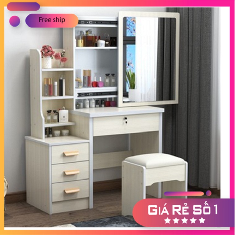 Bàn trang điểm có gương trượt thông minh kèm ghế để phòng ngủ sang trọng BAH030