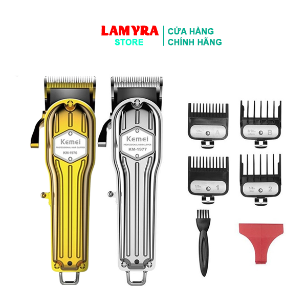 Tông đơ cắt tóc chuyên nghiệp Kemei KM1977 pin Lithium sử dụng 300 phút cho salon chính hãng Lamyra