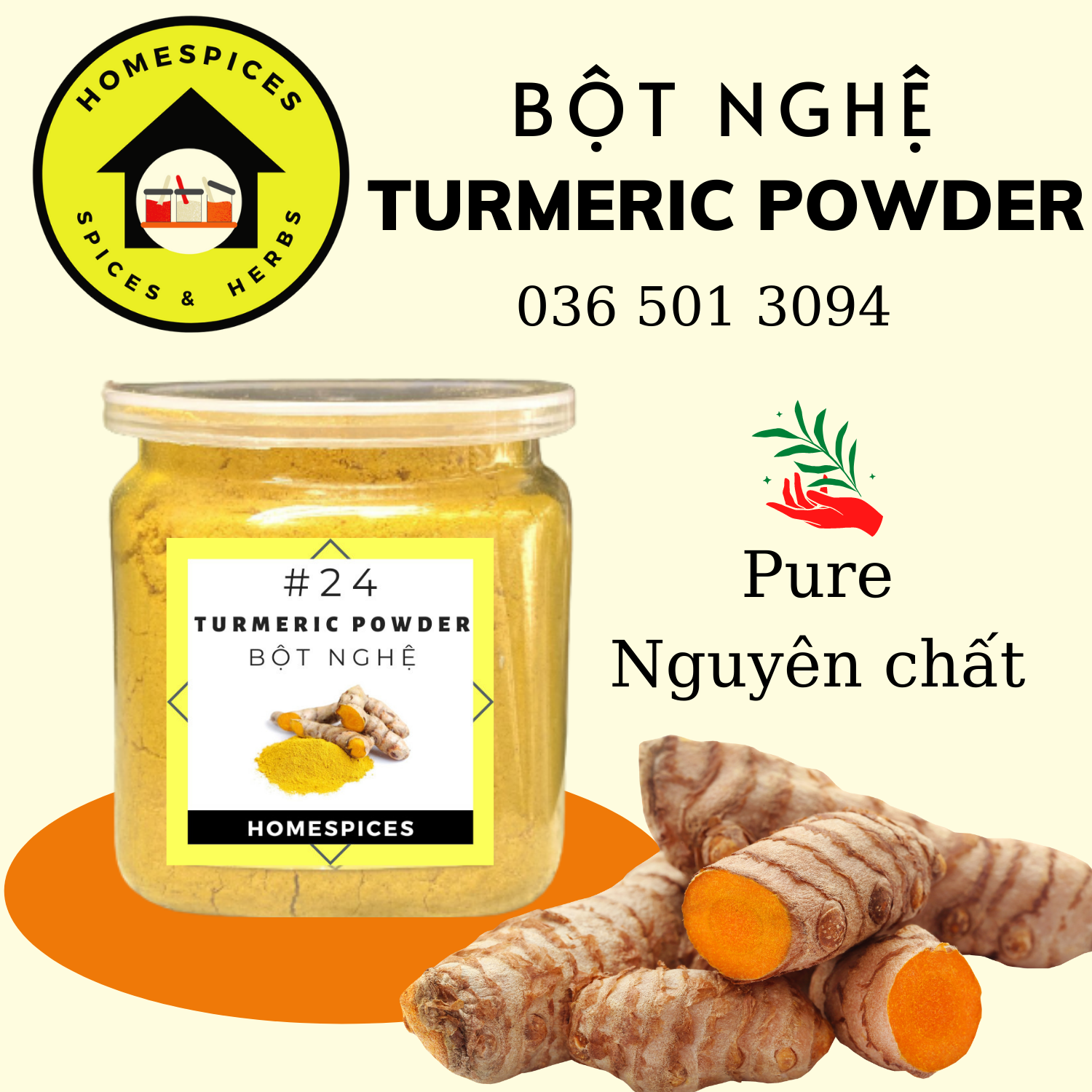 Bột nghệ thực phẩm Turmeric powder ướp thịt, ướp cá tạo màu món ăn ,HOMESPICES gia vị của mọi nhà homespices bot nghe bột hành bột tỏi