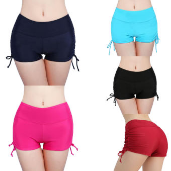 Women Swim Shorts High Waist Sides Drawstring Stretch Sports Boyshorts Bathing Suit Tankini Bottoms