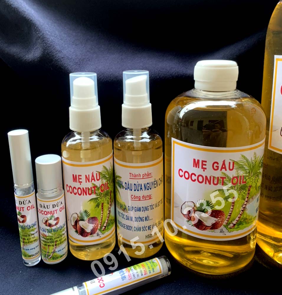Dầu dừa nấu thủ công nguyên chất mẹ gấu - vàng óng , thơm lừng: chai xịt 100ml - hũ 100ml