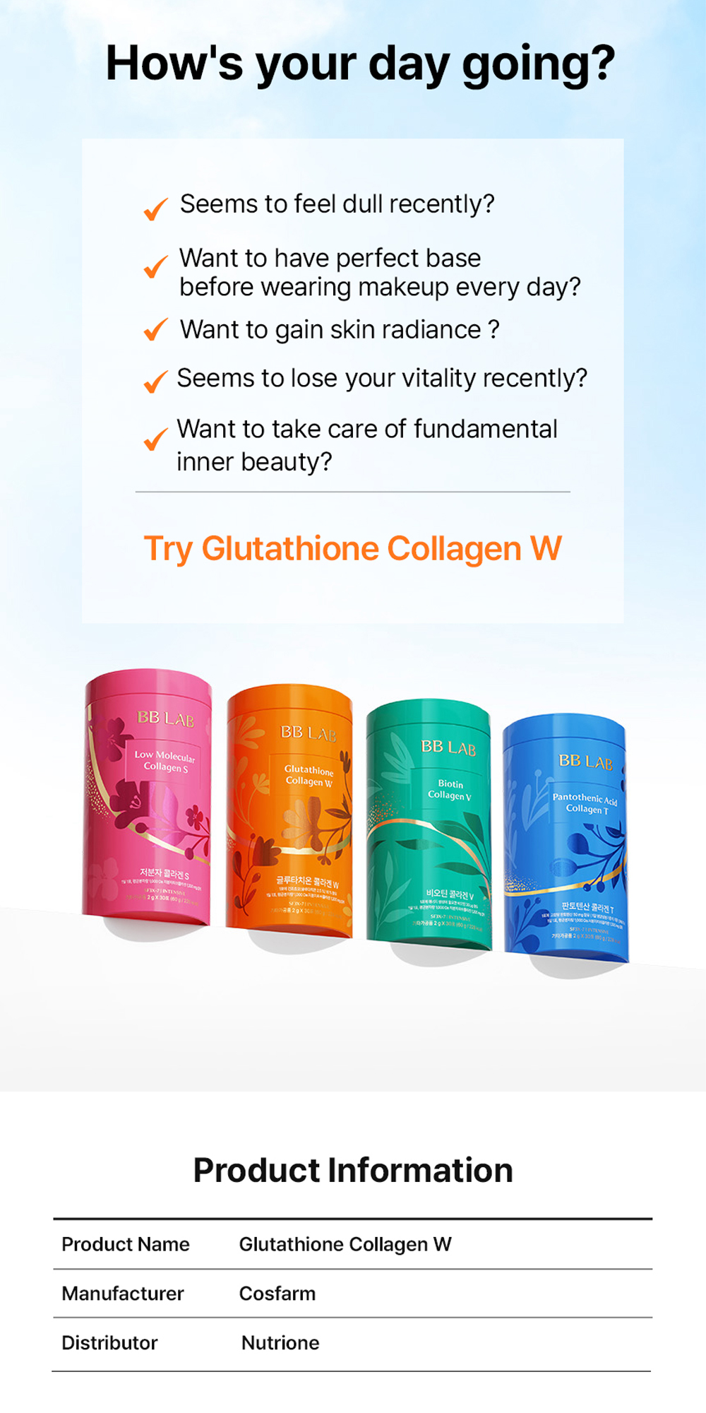 NUTRIONE BB LAB Intensive Glutathione Collagen W (2g x 30 sticks) + FREE 10  Sticks