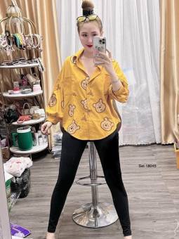 SÉT BỘ THUN QUẦN ÔM ÁO SƠ MI IN HÌNH SIÊU DỄ THƯƠNG