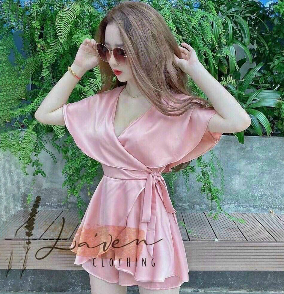Jumpsuit thời trang rẻ đẹp nữ bèo ngực đắp chéo cột nơ beauty. fashion sg