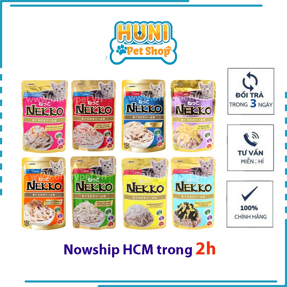 Pate mèo, Pate Nekko Jelly - sốt mèo Neko dạng thạch nhiều vị cá ngừ, gói 70g - Huni Petshop