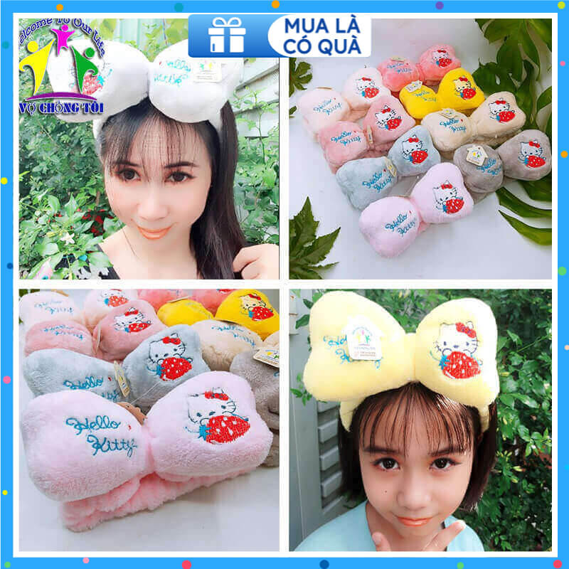 Băng đô nữ skincare, phụ kiện nữ make up, cài tóc nữ trang điểm, bờm tóc nam rửa mặt, nơ cài tóc cho bé gái hello kitty siêu to khổng lồ - thương hiệu VỢ CHỒNG TÔI
