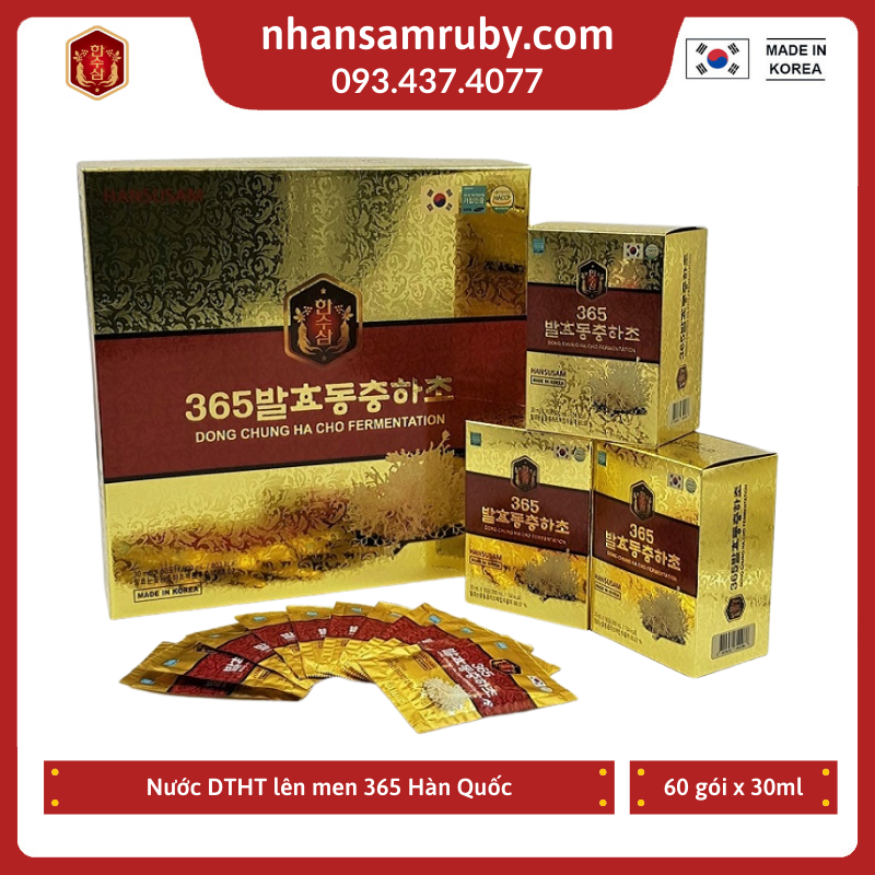 Nước tinh chất đông trùng hạ thảo lên men hansusam 365 hàn quốc hộp 60 gói x 30ml - tối ưu hóa hấp thụ lên tới 98%