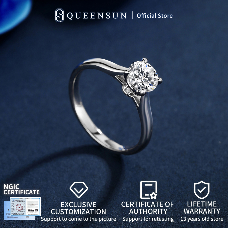  QUEENSUN 18K classic four claw Lab Grown Diamond ring  1 Carat DE VS women's light luxury high-end feeling, , real diamond 四爪钻戒Luxury Wedding /accessories for ladies/ring for women