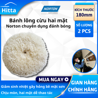 Bánh lông cừu Norton 2 mặt 8” (180mm)- Xóa vết xước và làm bóng bề mặt cho gỗ, kim loại, composit