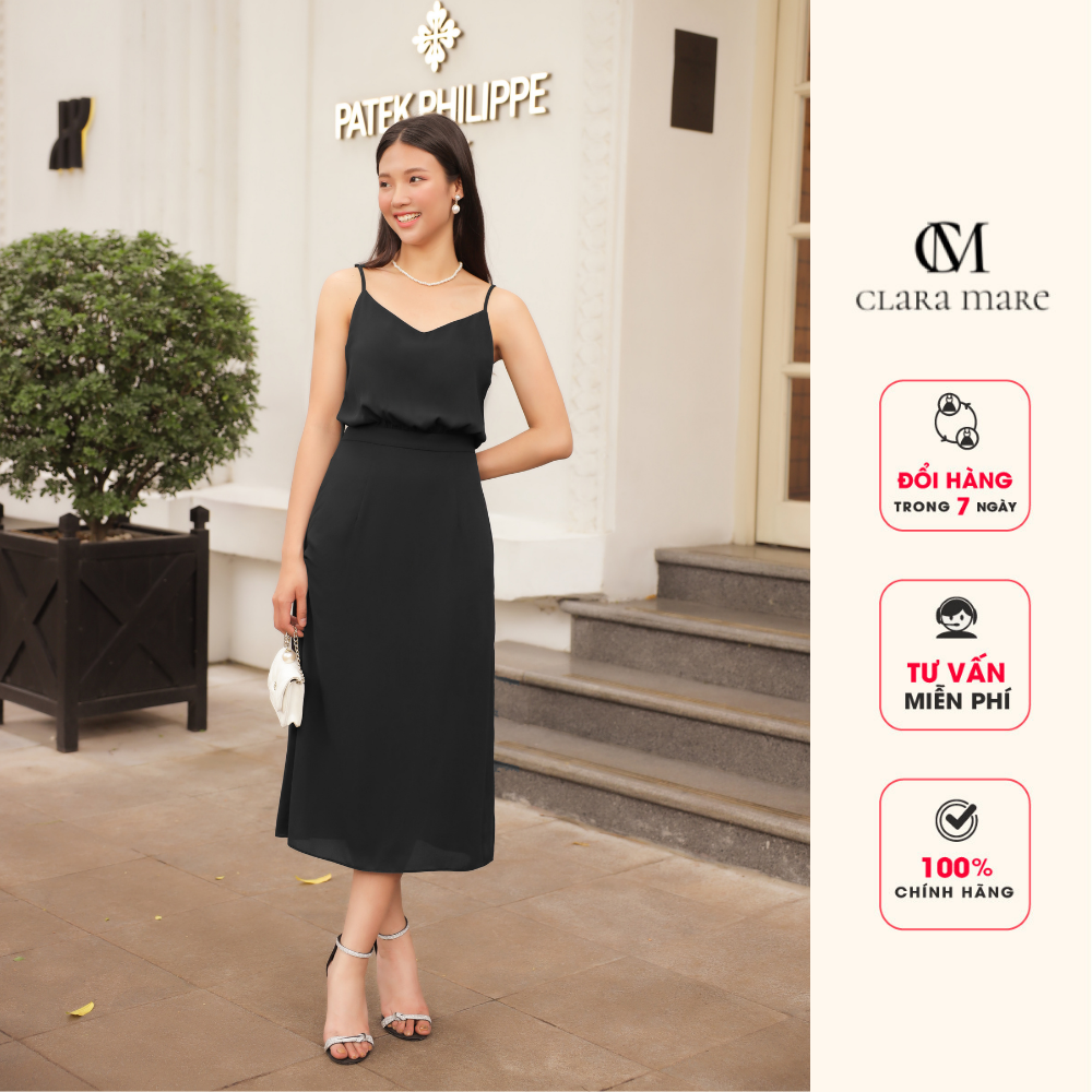 Đầm hai dây cổ v, may hai lớp clara mare dre4030