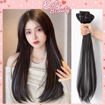 Tóc giả nữ ❤️FREESHIP❤️Set 3 tóc giả kẹp thẳng dải highlight xám khói 6 phím