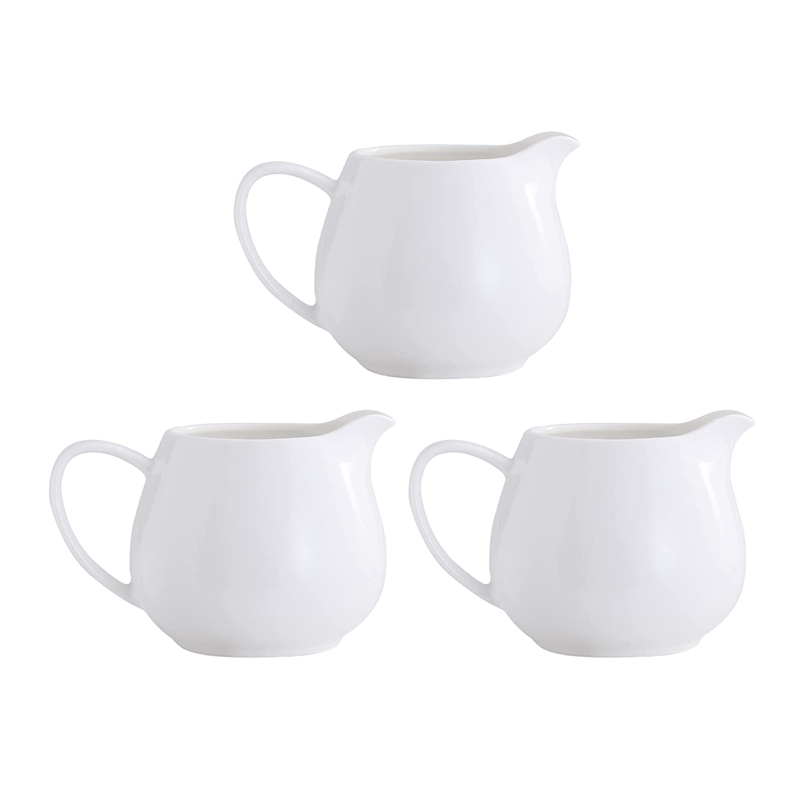 Set of 4 Ceramic Creamer Jugs Mini Sauce Pitcher Milk Creamer Coffee Syrup Jar Server Dipping Bowls 2.1 Oz White 