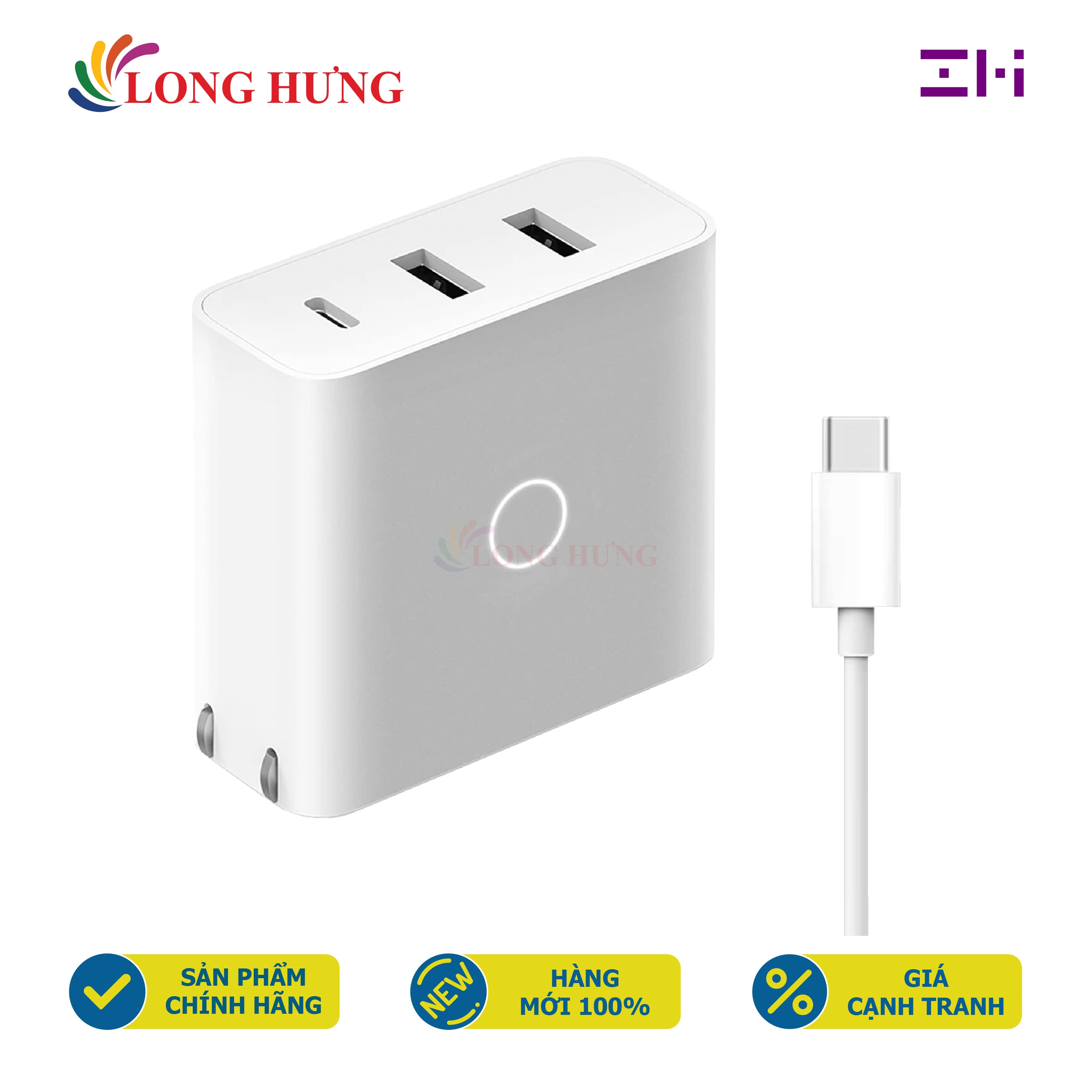 Combo sạc đa cổng zmi 2usb 1type-c 65w 2a + cáp type-c to type-c 1.5m ha832 - hàng chính hãng - 2 cổng usb tiện dụng, sạc nhanh 65w, chiều dài cáp 1.5m