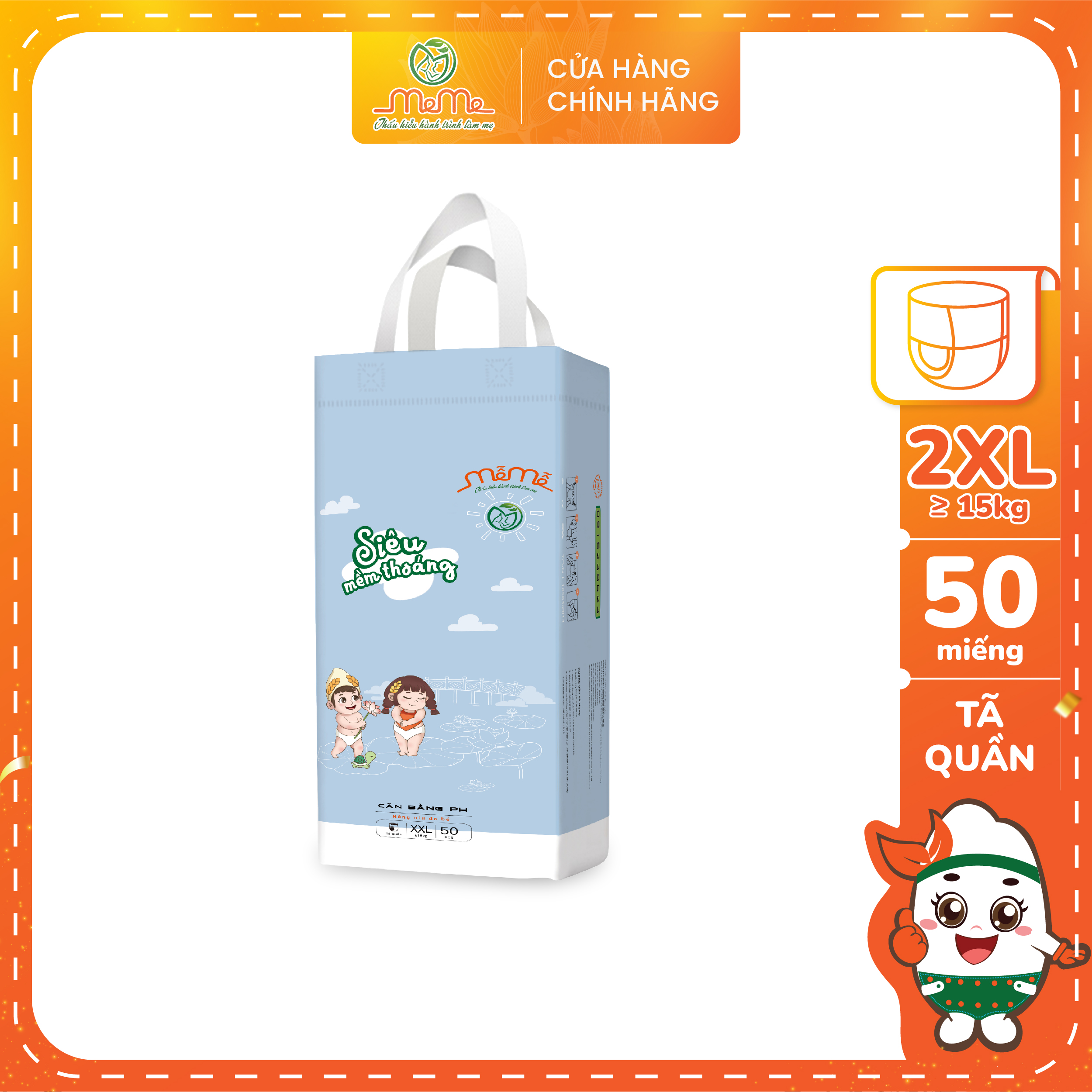 Tã bỉm quần mễ mễ siêu mỏng size xxl 50 miếng siêu thấm khô thoáng cho bé