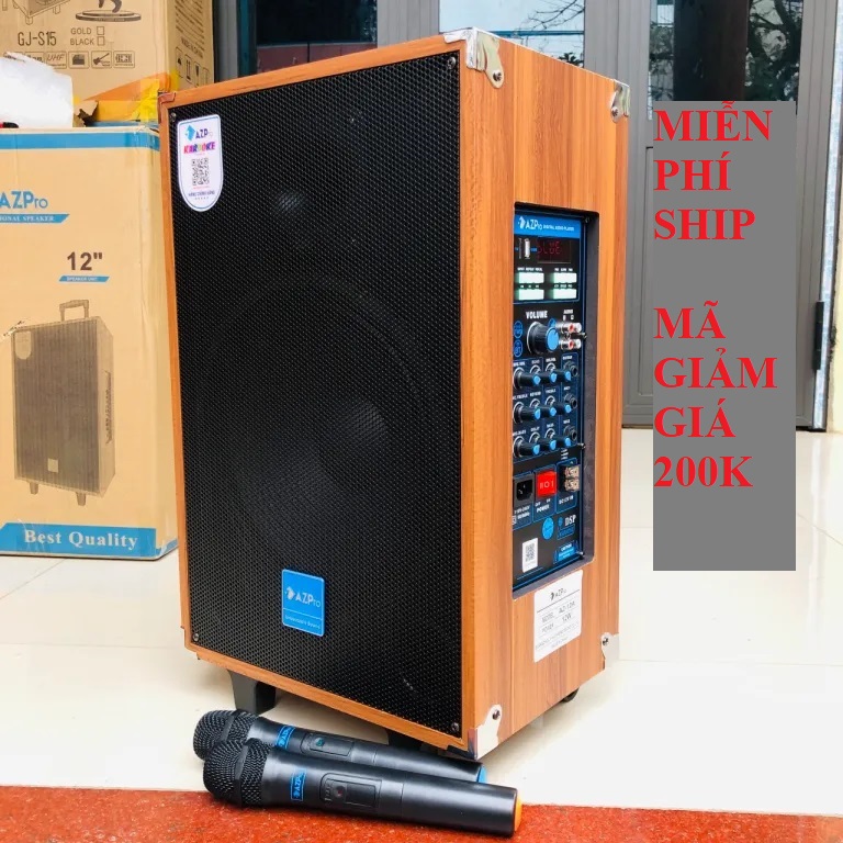 Loa Kéo AZPRO 12A bass 30 vổ gỗ mạch reverb đời mới tặng 2 micro không dây cao cấp