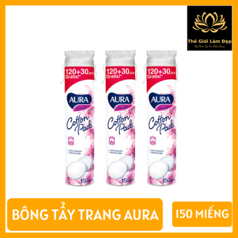 BÔNG TẨY TRANG 100% COTTON AURA 150 miếng