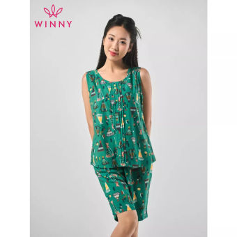 WINNY - Bộ đồ lanh sát nách quần ngố mặc nhà họa tiết graphic 2MNLA23022S