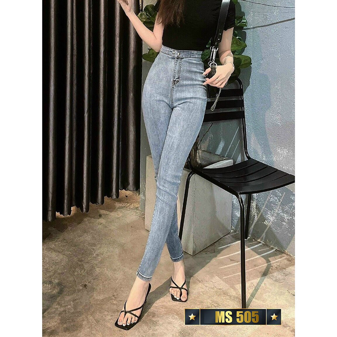 Quần jeans nữ chất bò cao cấp lưng cao tôn dáng co giãn 4 chiều-Quần jean nữ đẹp siêu tôn dáng co giãn tốt-Quần jeans nữ lưng siêu cao THUTHAOSHOP98 MS505