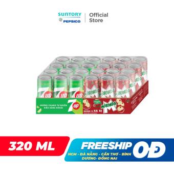 Thùng 24 Lon Nước Ngọt Có Gaz Mix 7Up & Mirinda Xá Xị (320ml/lon)