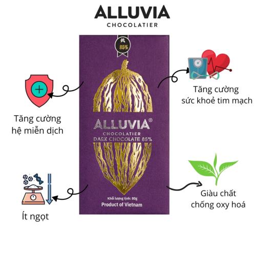 Socola đen nguyên chất ít đường đắng đậm 85% ca cao Alluvia Chocolate