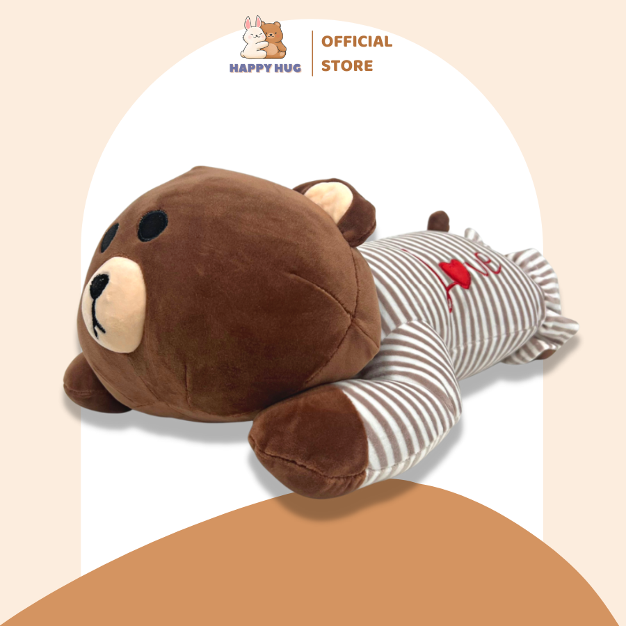 Gối ôm gấu Brown mặc váy kẻ size 45cm đáng yêu, gấu bông ôm nằm - Gấu Bông Happy Hug