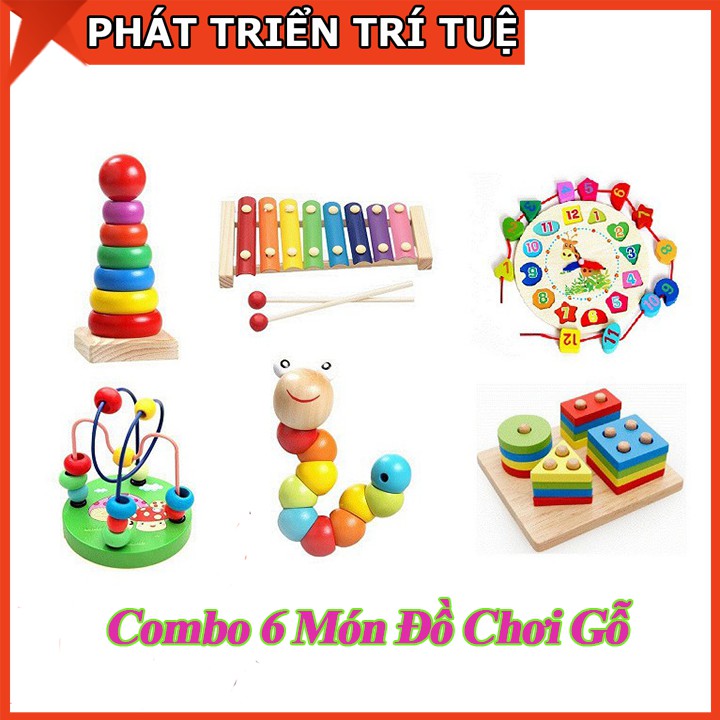 Combo bảng đồ chơi phát triển trí tuệ cho trẻ vừa chơi vừa học, đồ chơi gỗ, đồ chơi an toàn, sâu, đàn, tháp, luồn hạt